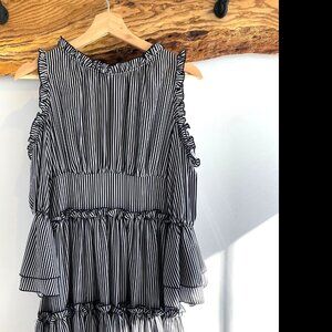 Maje Designer Beautiful Ruffle Stripped Dress - Size XS / SM-